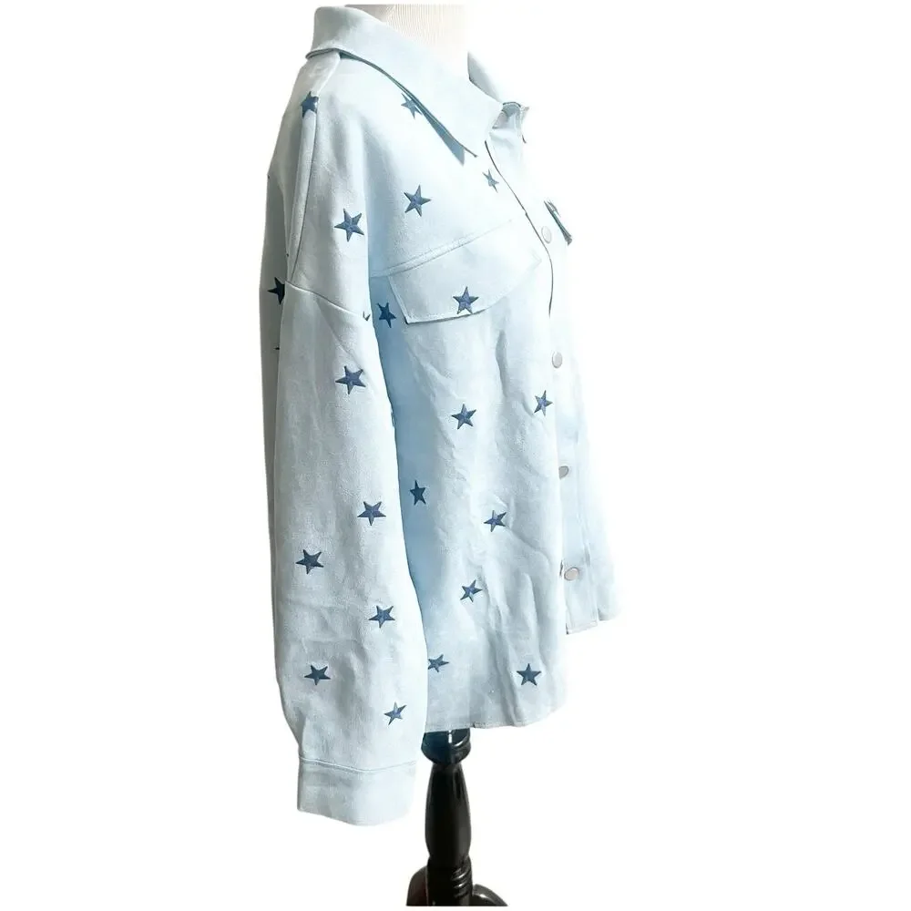 Dance & Marvel Suede Star Jacket Size Large NWT Blue Collared Western Rodeo